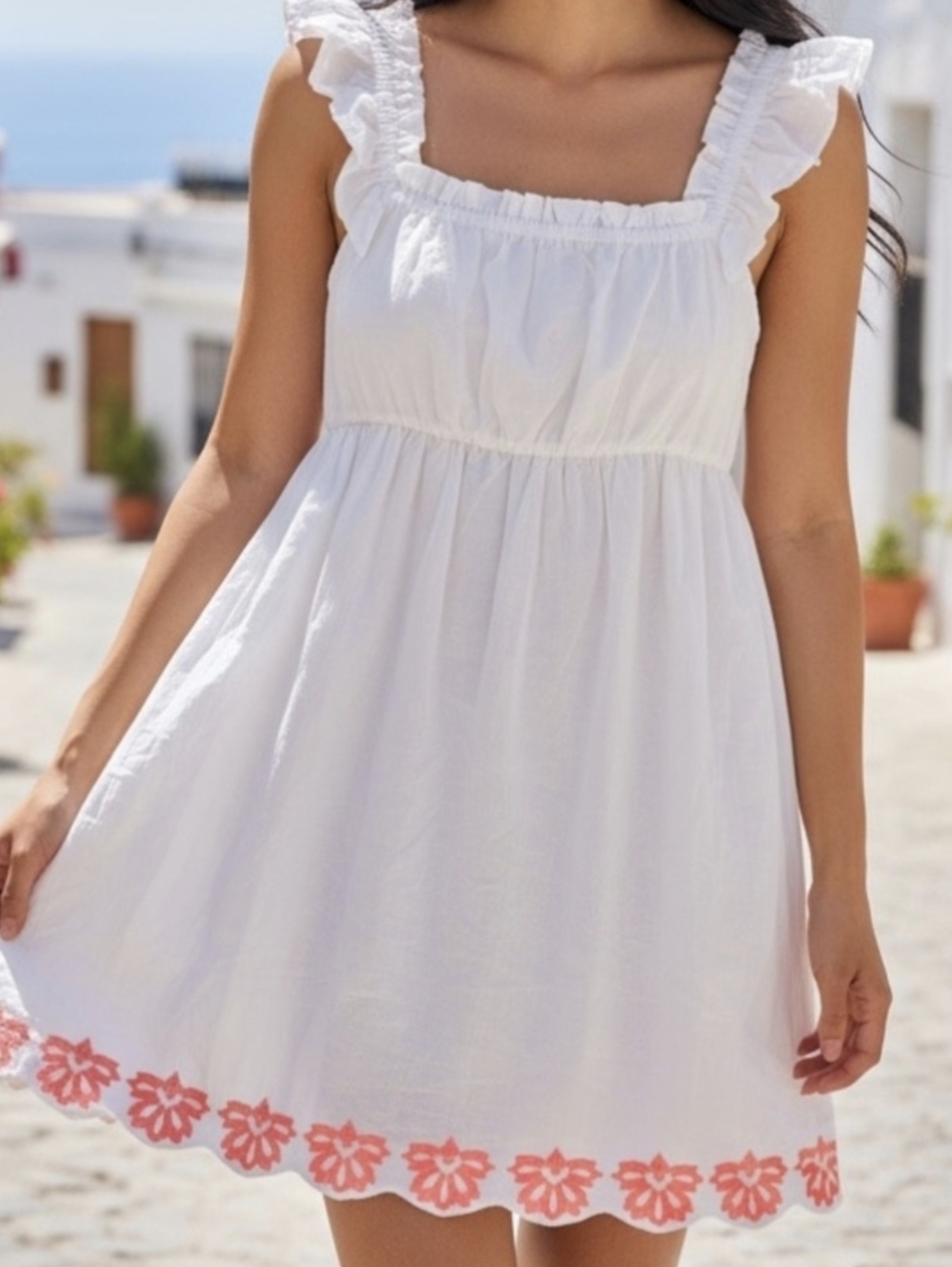 J. Crew White Cotton Dress w/Embroidered Floral Trim